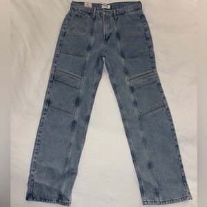 AGOLDE Cargo Denim Jeans Womens Size 28 NWT 90s Y2K Light Wash Straight Leg Blue